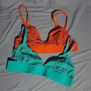 All You Lively LARGE Longline‎ Lace Mesh Bralettes Set of 2 Burnt Orange Teal